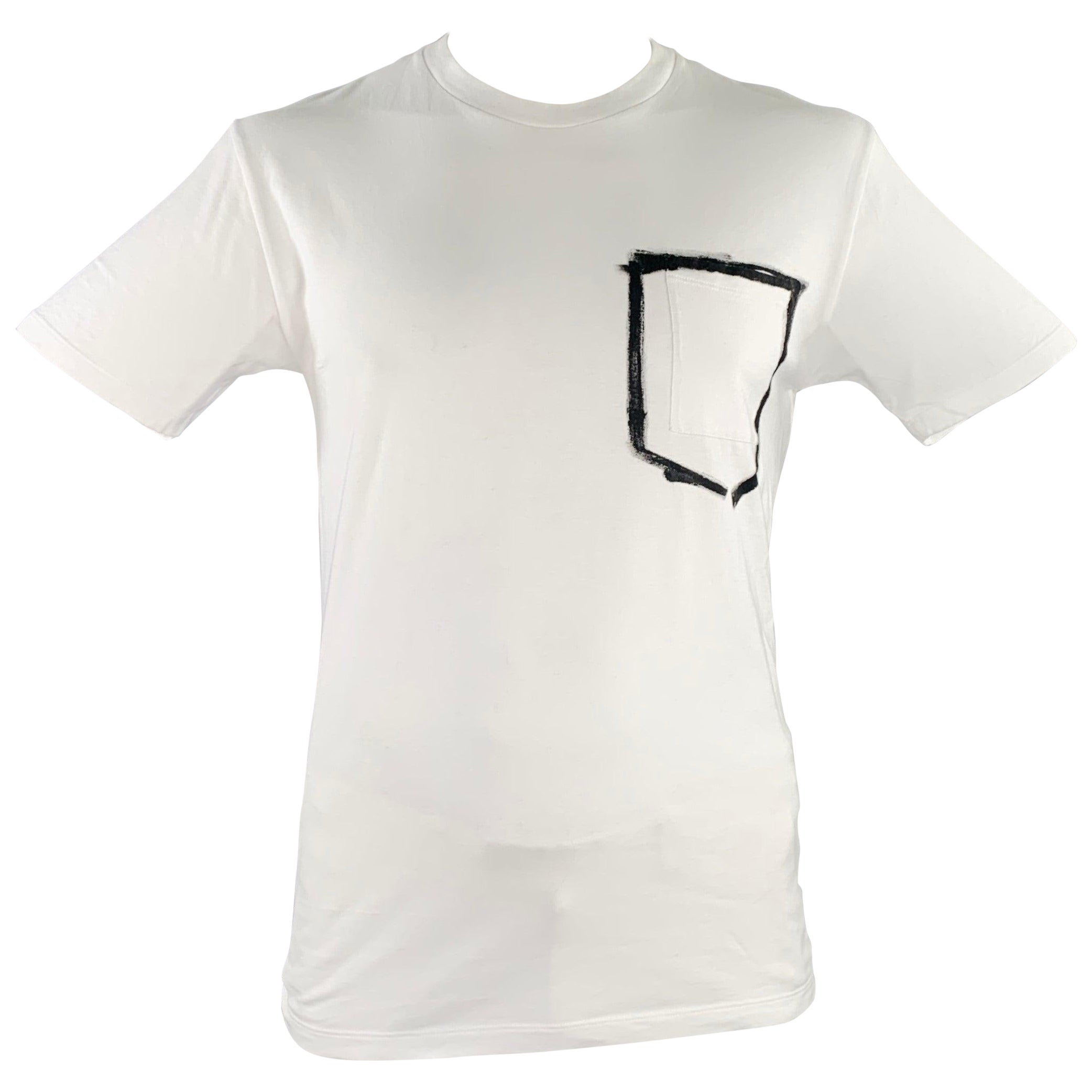 YVES SAINT LAURENT Size XL White Black Print One Pocket T-shirt For Sale