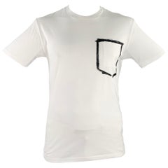 YVES SAINT LAURENT Size XL White Black Print One Pocket T-shirt