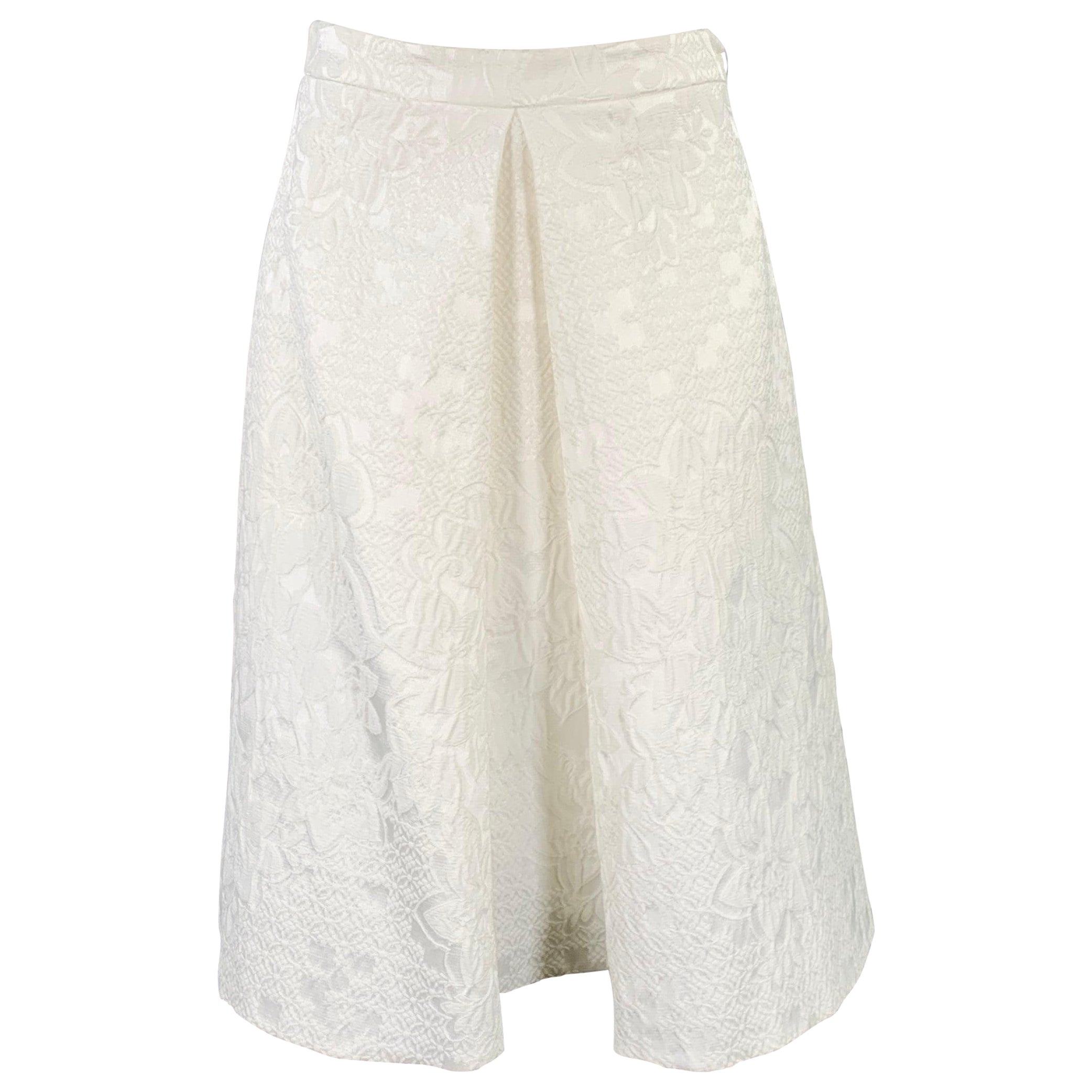KAREN MILLEN Taglia 6 Gonna Midi A-Line in misto cotone bianco con motivi floreali