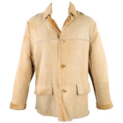 John Varvatos Taglia 40 Cappotto in pelle beige con bottoni in shearling