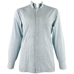 CHARVET Size M/L White Blue Green Checkered Cotton Long Sleeve Shirt