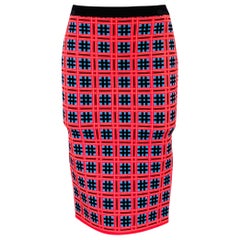 VERSACE Size S Red Blue Black Viscose Blend Geometric Pencil Knee Length Skirt