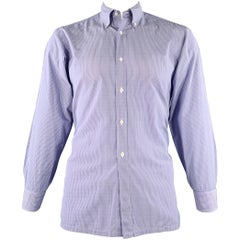 CHARVET Size M Blue Lilac Stripe Cotton Button Down Collar Long Sleeve Shirt