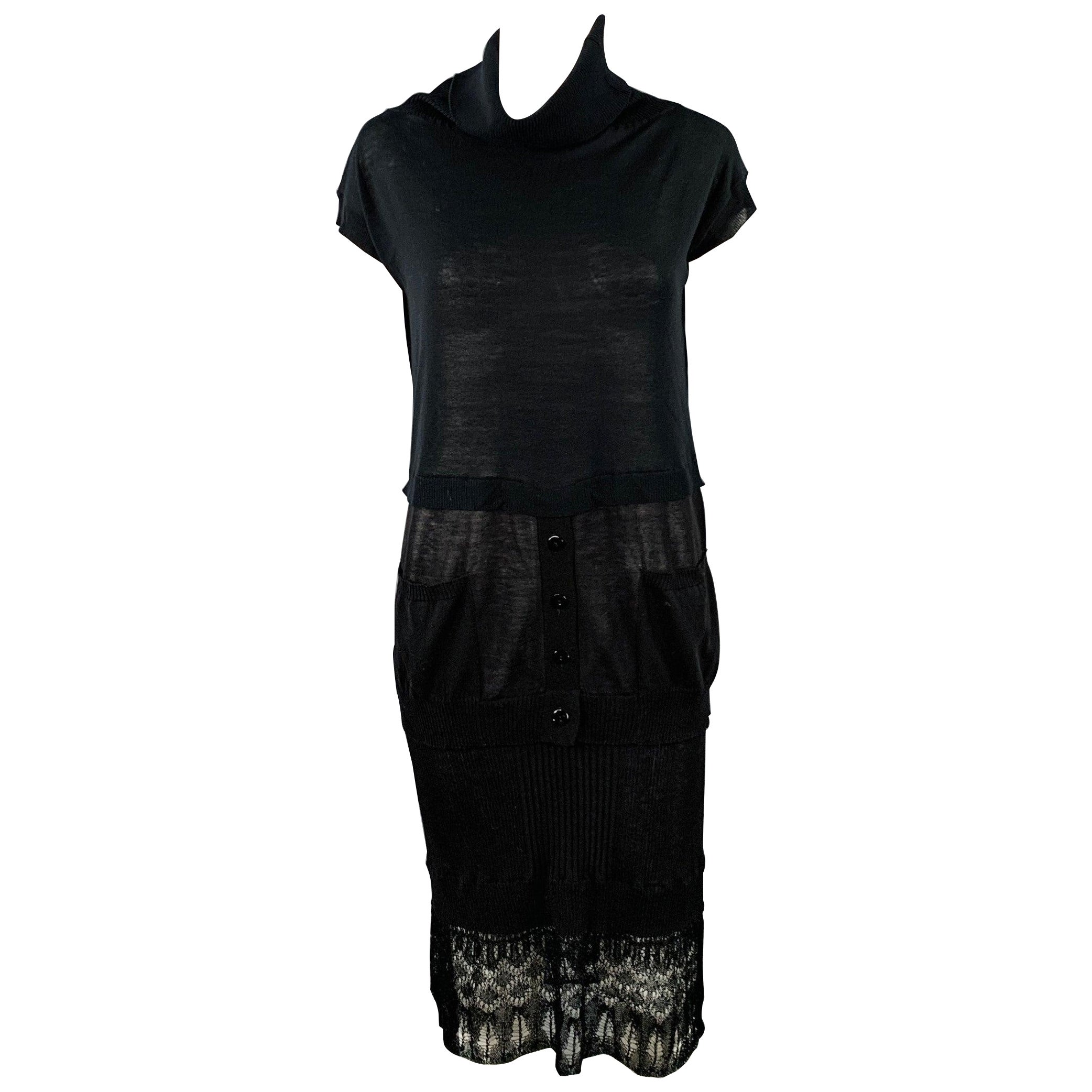 JEAN PAUL GAULTIER Size S Black Crochet Mixed Patterns Cowl Neck Dress For Sale