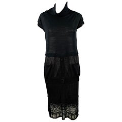 JEAN PAUL GAULTIER Size S Black Crochet Mixed Patterns Cowl Neck Dress