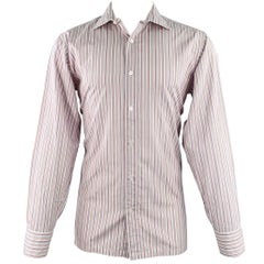 CHARVET Size M/L White Multi Color Stripe Cotton Long Sleeve Shirt