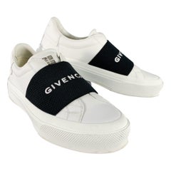 GIVENCHY Talla 8 Blanco Negro Cuero Logo Piel de Becerro Low Top Sneakers
