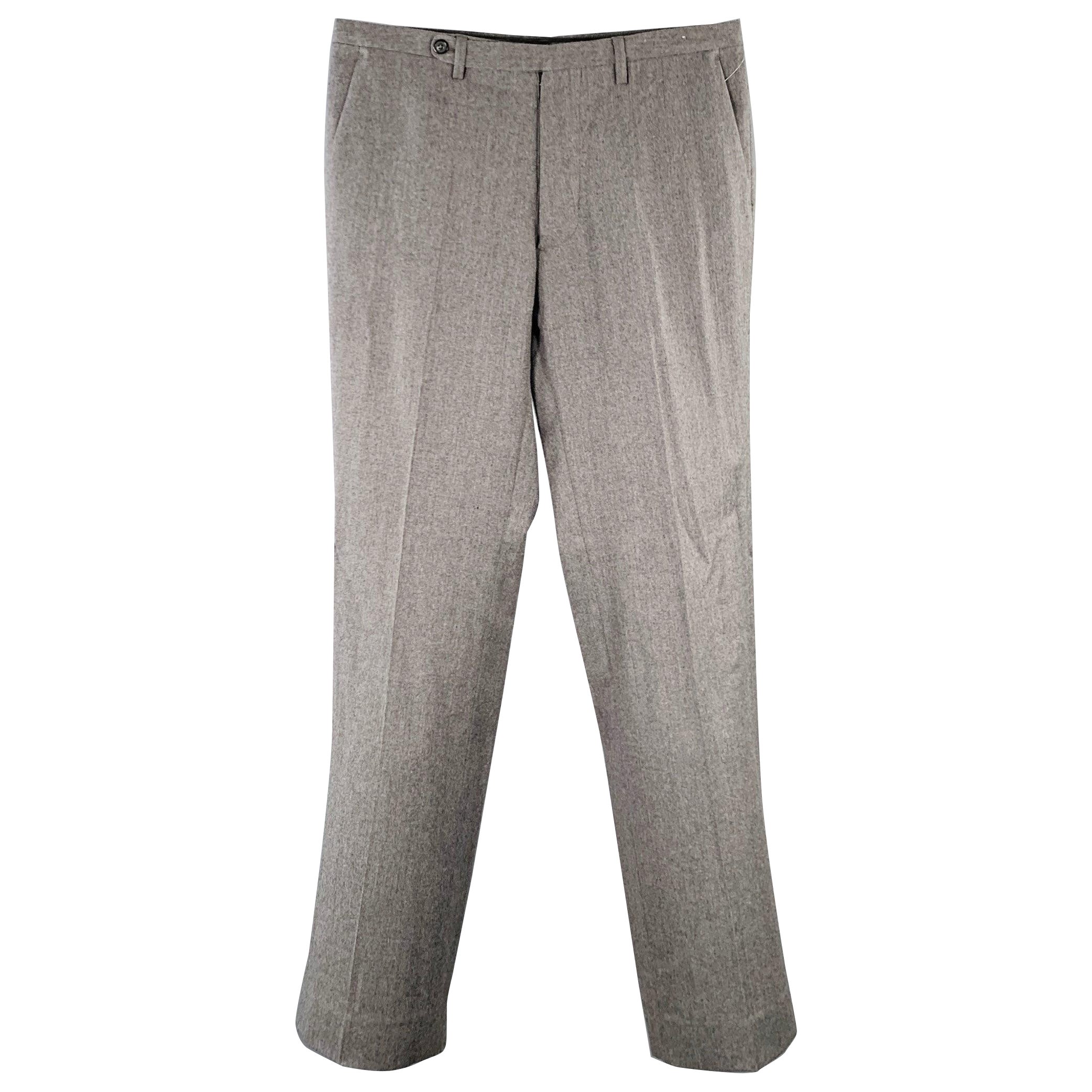 MAISON MARTIN MARGIELA Size 32 Grey Heather Wool Flat Front Dress Pants For Sale