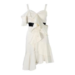 PROENZA SCHOULER Size 8 Cream Black Viscose Blend Ruffle Cocktail Dress