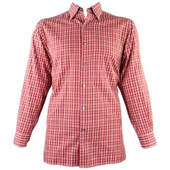 Ermenegildo Zegna Taglia L Camicia a maniche lunghe in cotone a quadri rossi e marroni, con taglio curvo.
