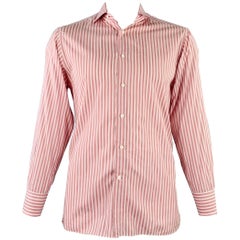 Ermenegildo Zegna Taglia L Camicia in cotone a maniche lunghe a righe bianche e rosa