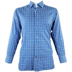 Ermenegildo Zegna Taglia L Camicia a maniche lunghe in cotone a quadretti blu e bianchi