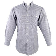 RALPH LAUREN - Camicia a maniche lunghe in cotone intrecciato blu e rosso con una tasca, taglia M.