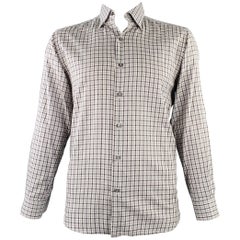 Ermenegildo Zegna Taglia L Camicia a maniche lunghe in cotone a scacchi bianco-grigio