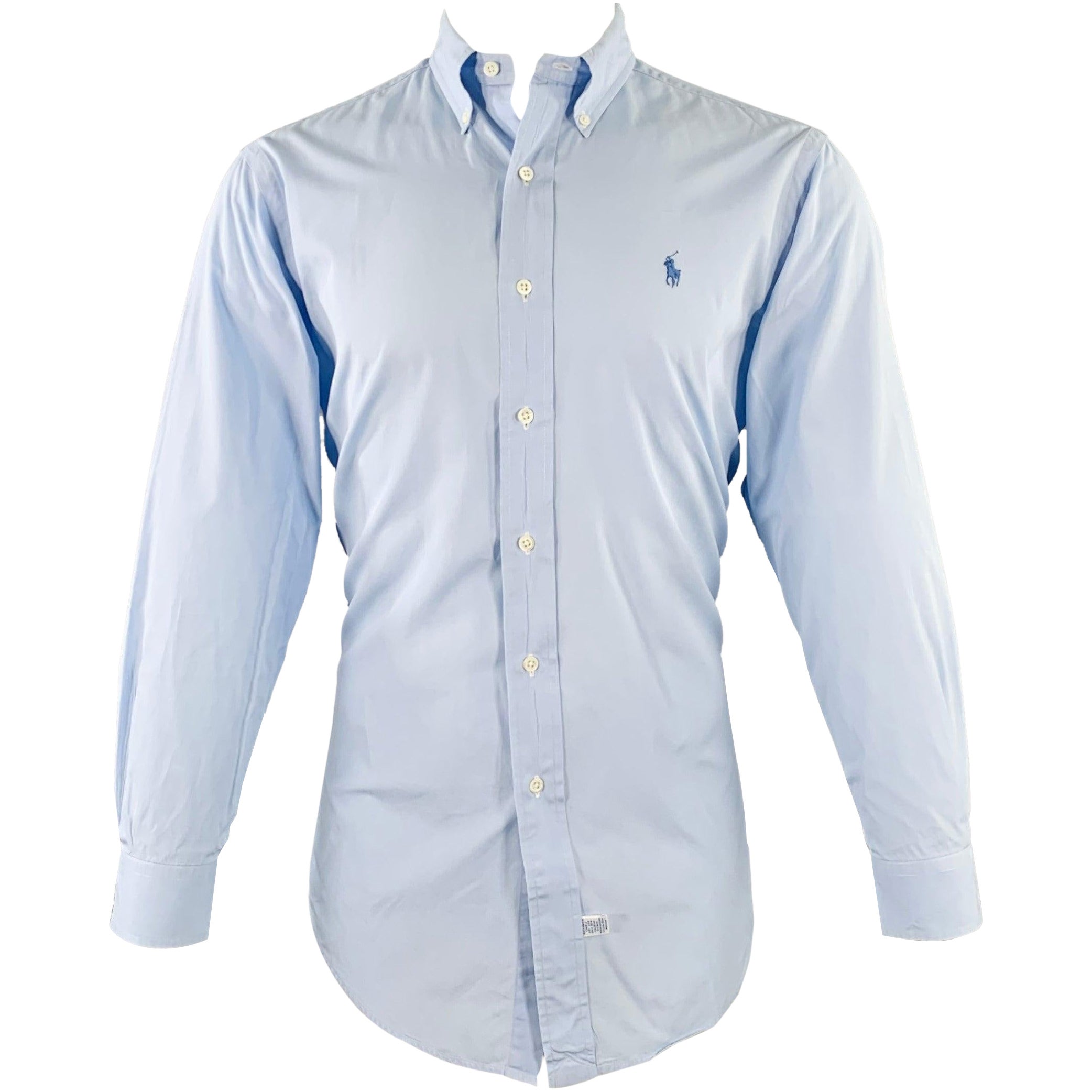 RALPH LAUREN Size M Blue Cotton Button Down Collar Long Sleeve Shirt For Sale