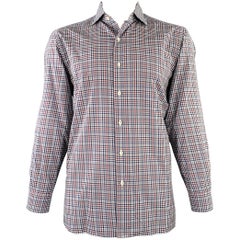 Ermenegildo Zegna Taglia XL Camicia a maniche lunghe in cotone a scacchi rosso marino