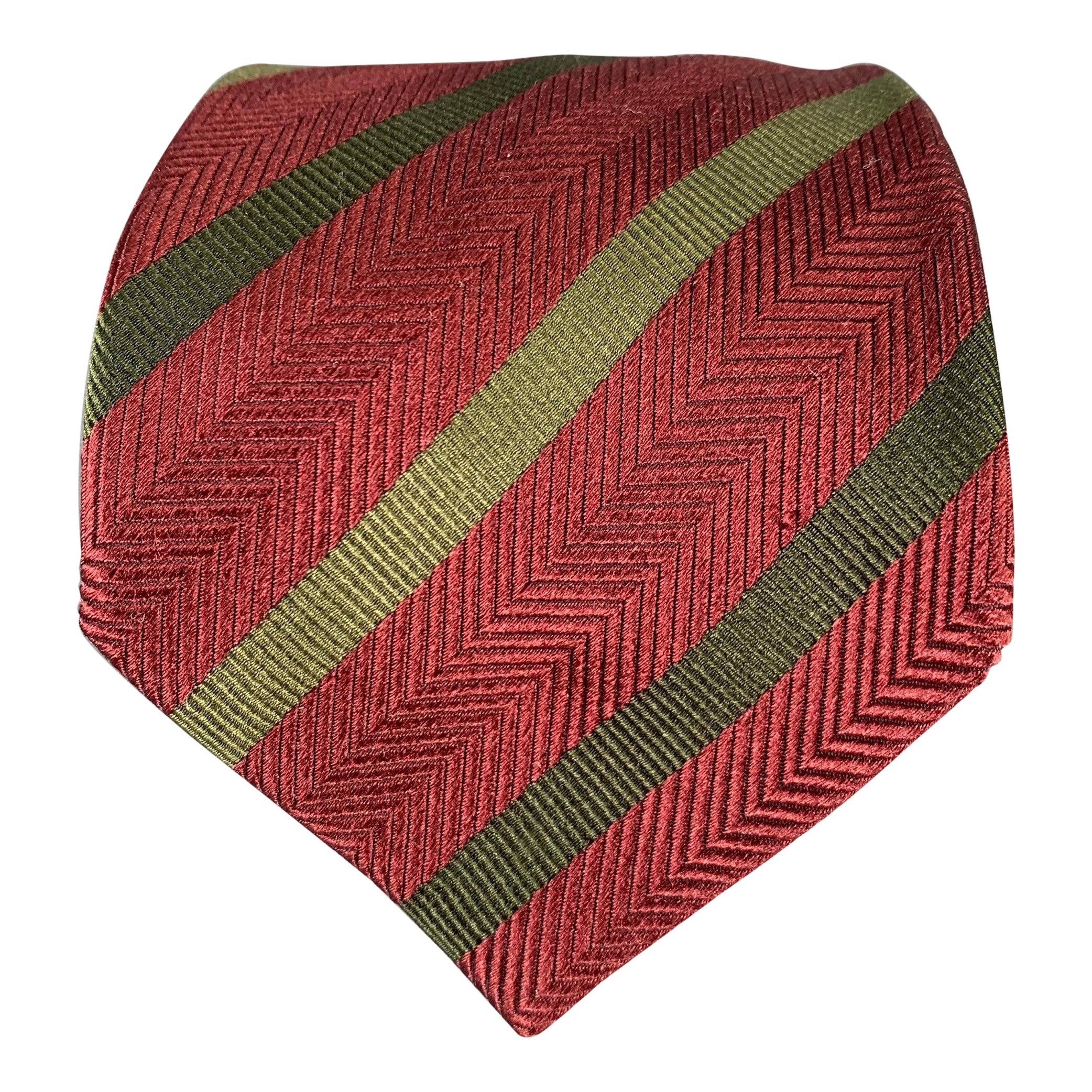 LUCIANO BARBERA Burgundy Olive Diagonal Stripe Silk Tie