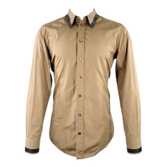 DOLCE & GABBANA Size M Tan Black Cotton Contrast Trim Long Sleeve Shirt