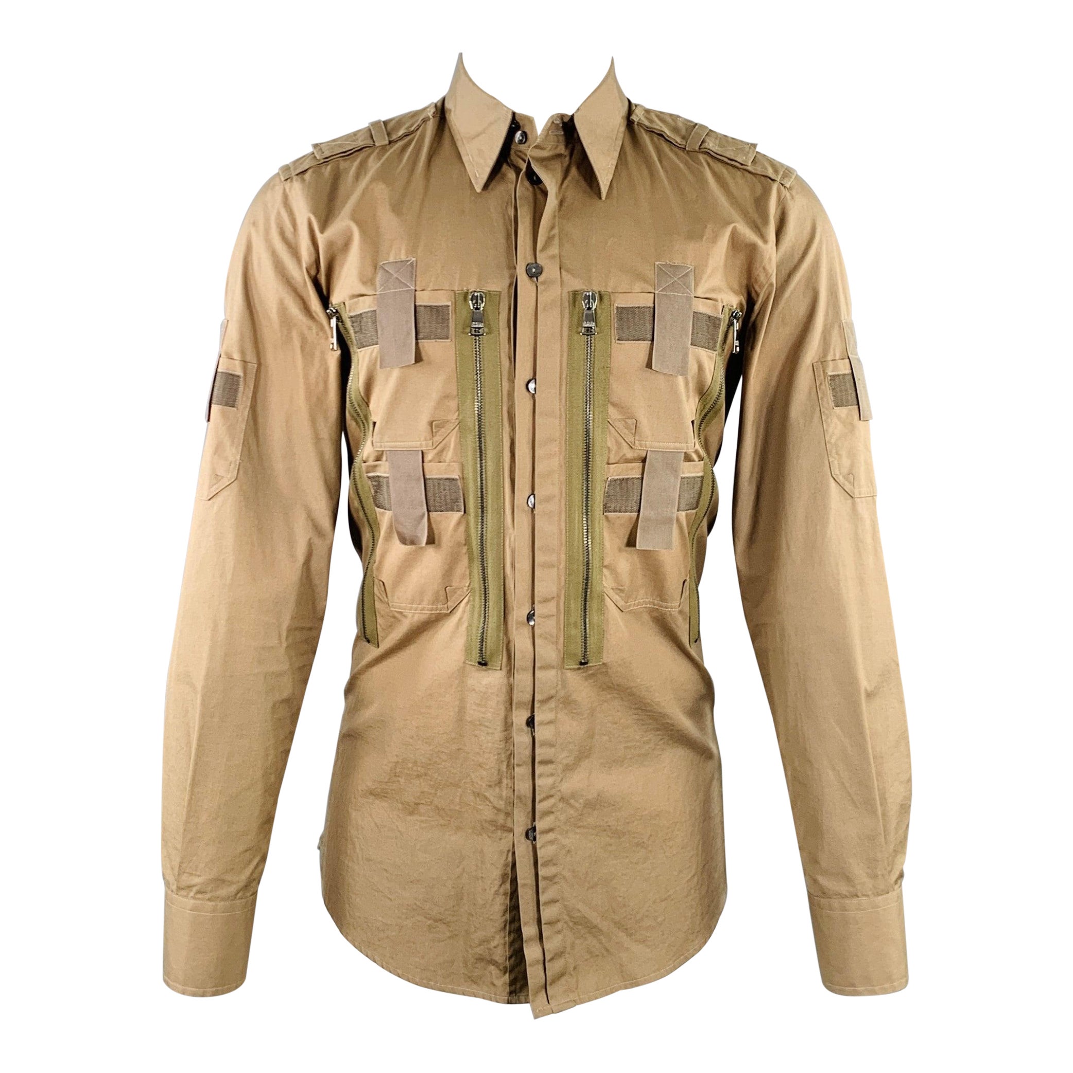 DOLCE & GABBANA - Camicia a maniche lunghe in cotone Utility Tan taglia M