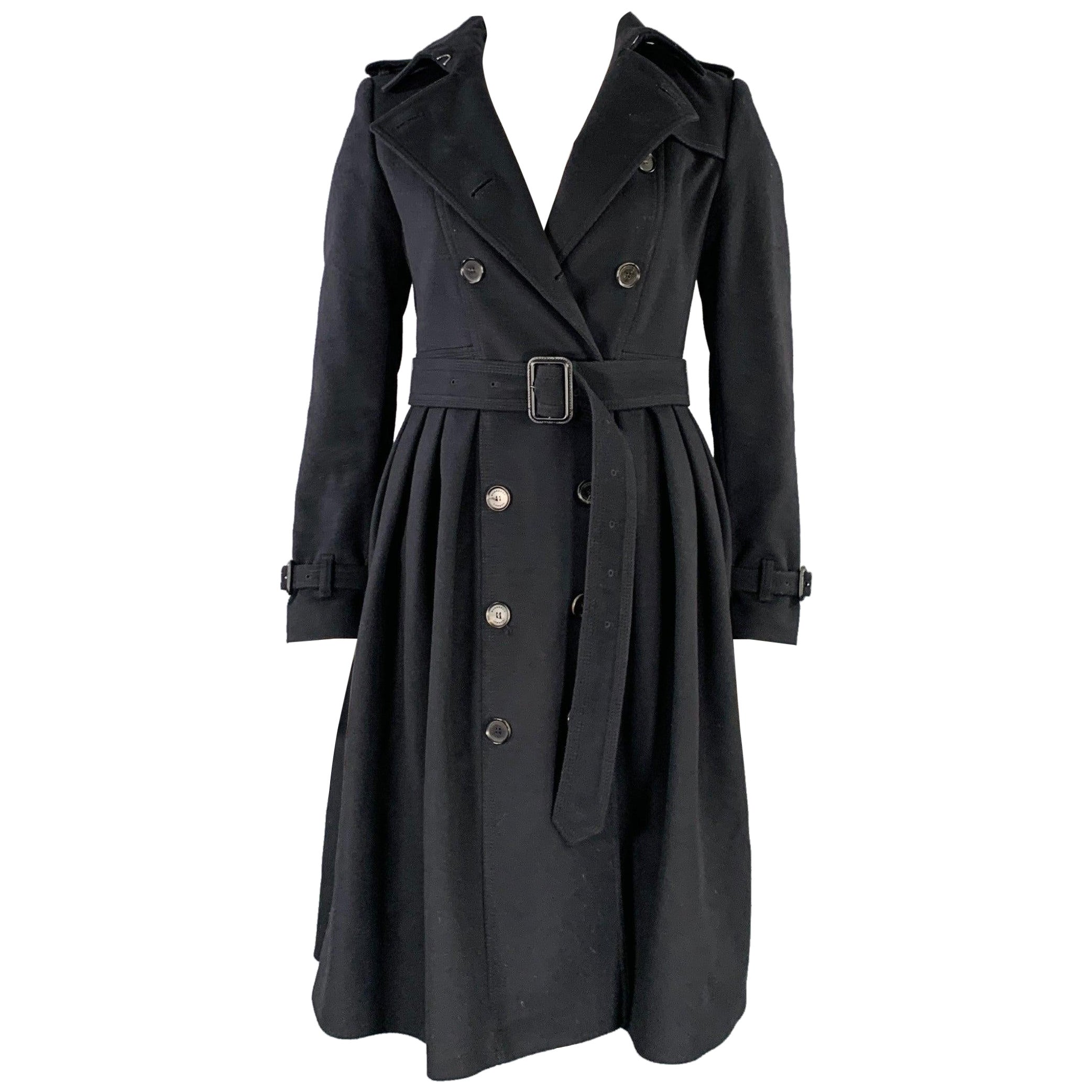 BURBERRY LONDON Size 10 Black Virgin Wool Cashmere A-Line Trench Coat For Sale