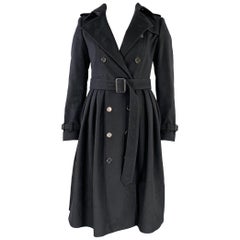 BURBERRY LONDON Size 10 Black Virgin Wool Cashmere A-Line Trench Coat