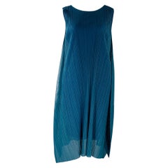 ISSEY MIYAKE PLEATS PLEASE Taille L Bleu Vert Polyester Robe plissée sans manches