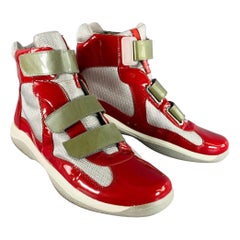 PRADA Size 11 America's Cup Red Silver  Mesh High Top Sneakers