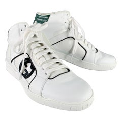 GUCCI Size 10 White Green Black Color Block Leather High Top Sneakers