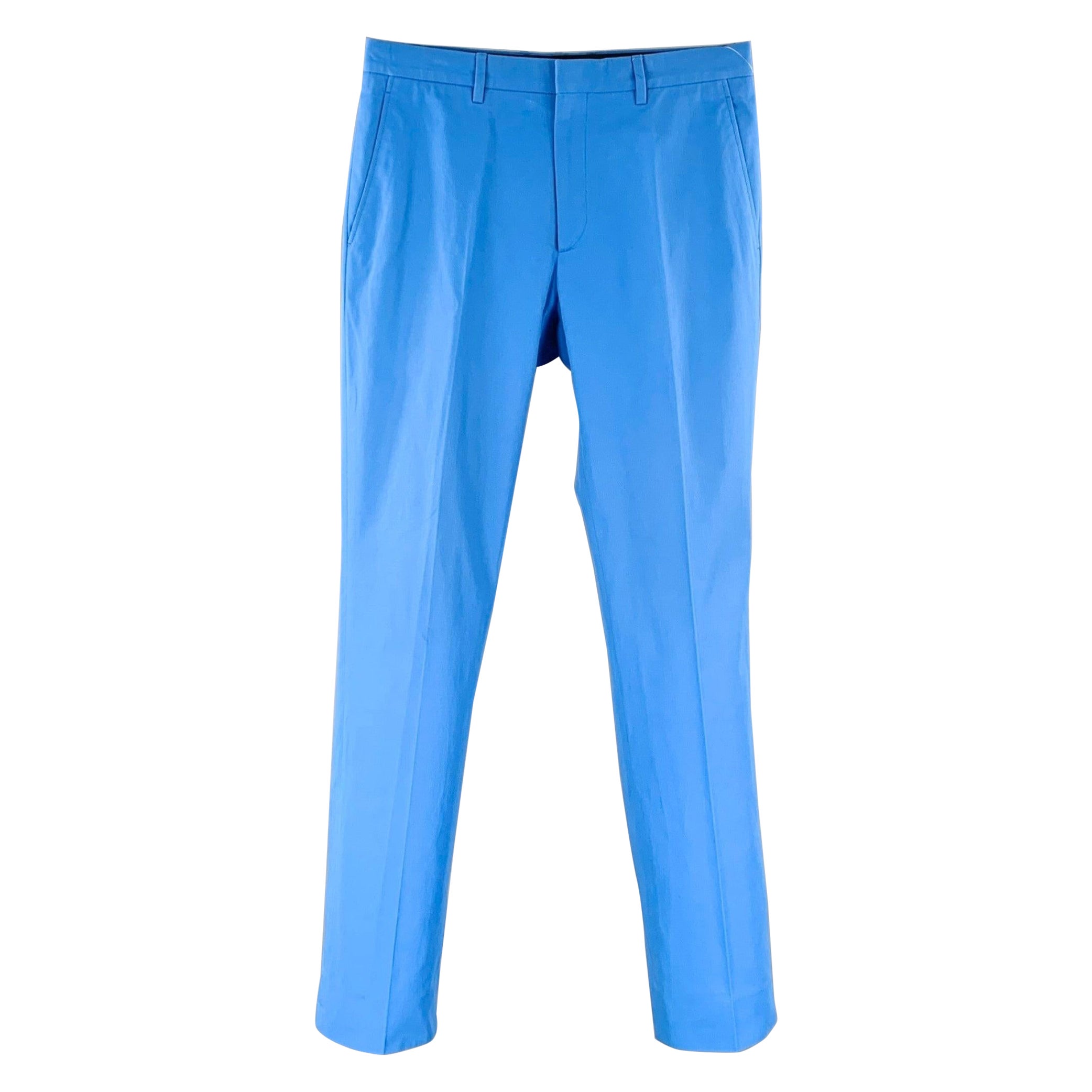 CALVIN KLEIN COLLECTION Size 31 Blue Cotton Flat Front Dress Pants