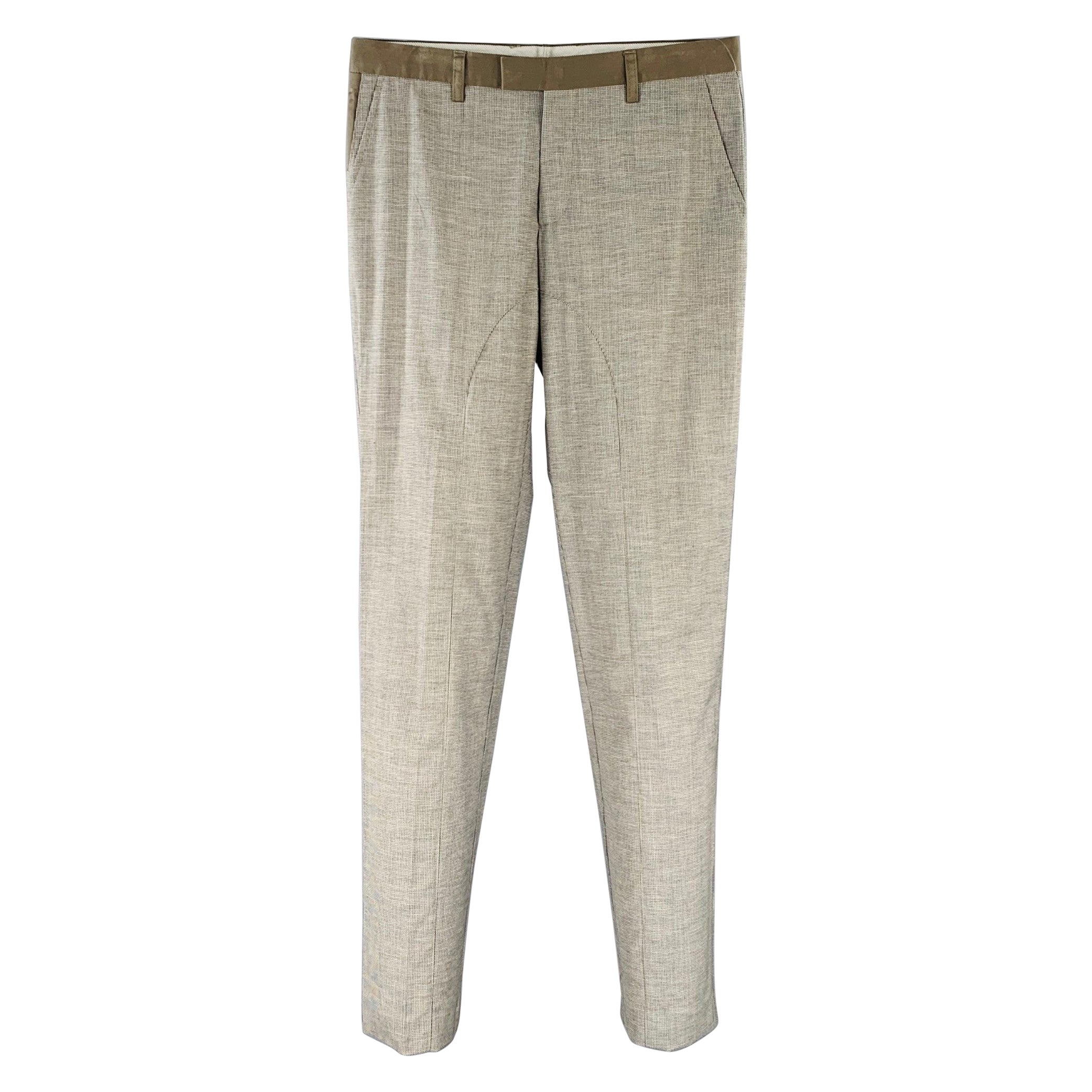 ETRO Size 32 Black Grey Woven Wool Cotton Flat Front Casual Pants For Sale
