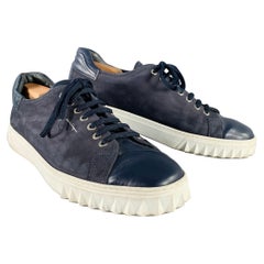 SALVATORE FERRAGAMO Zapatillas con cordones de piel de ante azul marino talla 10