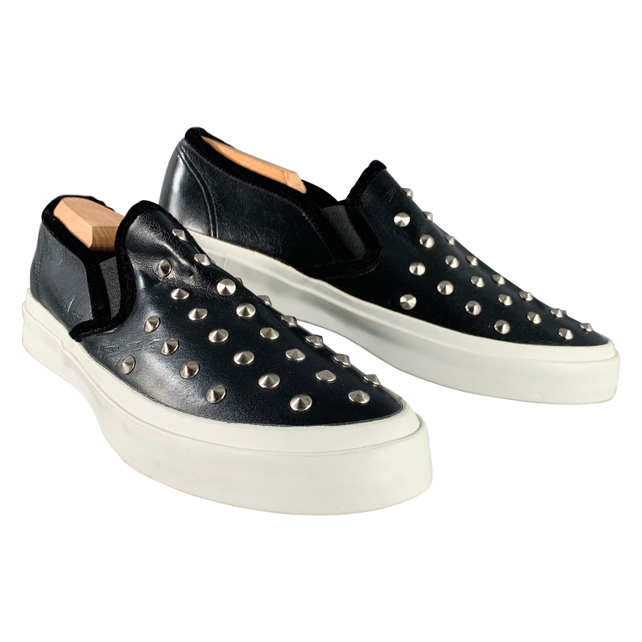 JUNYA WATANABE Size 9.5 Black Studded Leather Slip On Sneakers For Sale