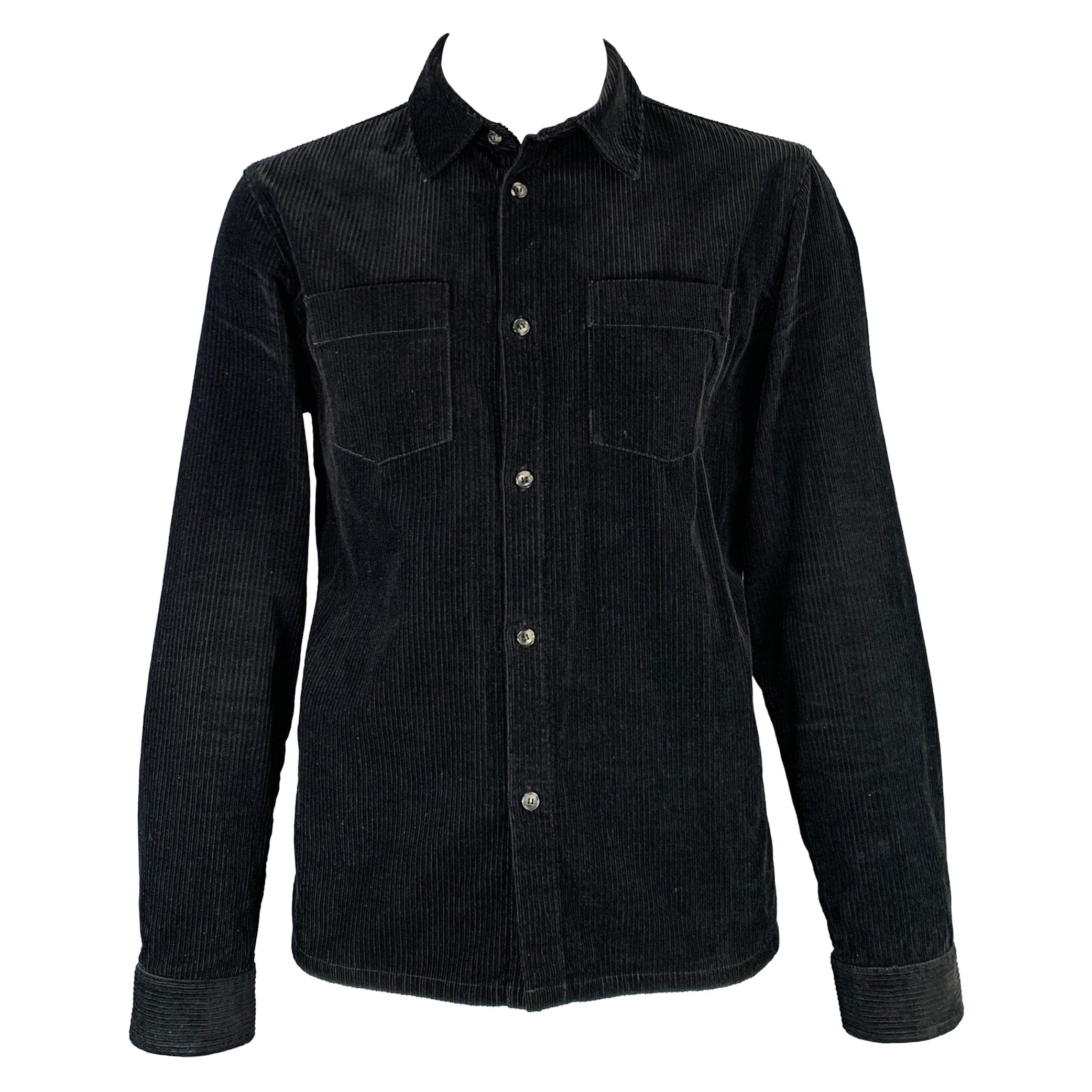 A.P.C. Size XXL Black Corduroy Cotton Two Pockets Long Sleeve Shirt For Sale