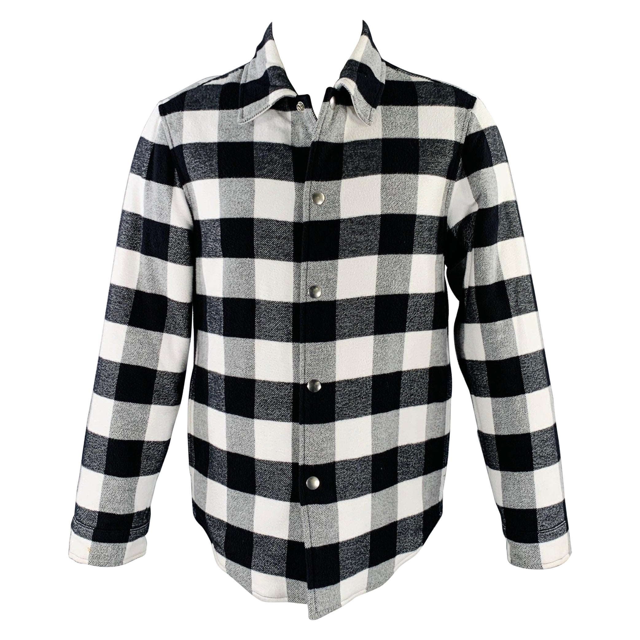 SANDRO Size M Black White Buffalo Plaid Cotton Shirt Jacket For Sale