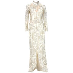 Iconic 1989 Bob Mackie White Embroidered Beaded Grapevine Design Gown