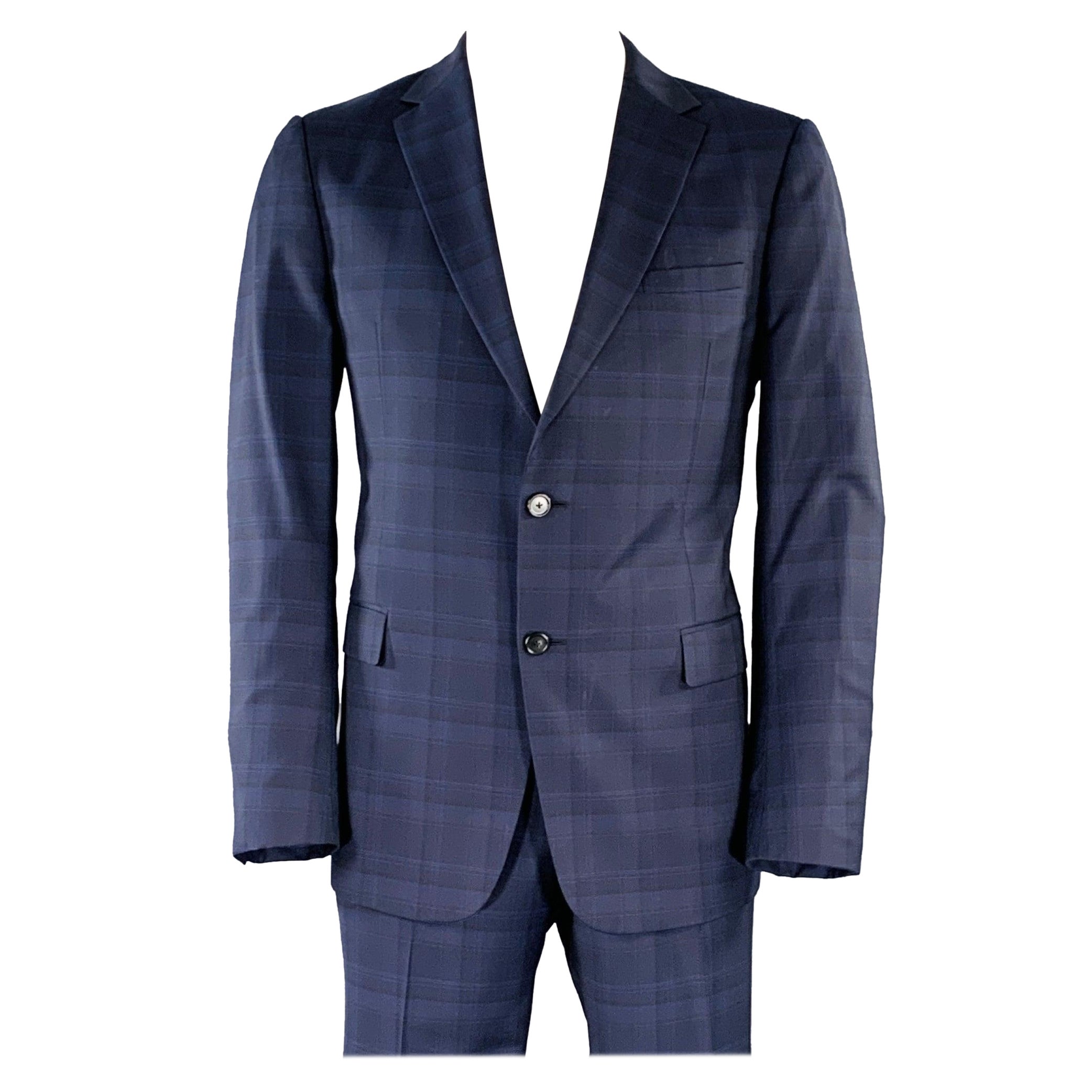 Z ZEGNA Size 46 Regular Navy Blue Plaid Wool Notch Lapel Suit
