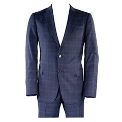Z ZEGNA Size 46 Regular Navy Blue Plaid Wool Notch Lapel Suit
