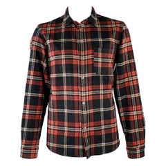 Chemise à manches longues A.P.C. Taille XXL, à carreaux noirs et rouges, en laine mélangée à une poche