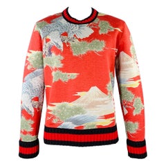 GUCCI Size XL Red Multi Color Print Modal Crew Neck Sweatshirt