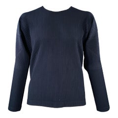 ISSEY MIYAKE HOMME PLISSE Size XL Navy Pleated Polyester Crew Neck Pullover