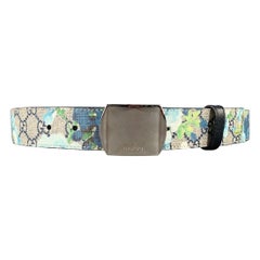 GUCCI Größe 34 Blau Grau Floral Canvas Gürtel