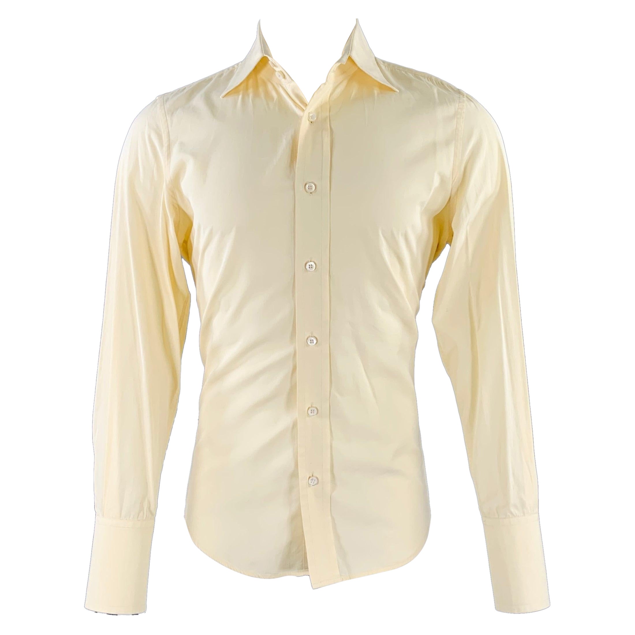 DSQUARED2 Size 38 Yellow Cotton Curved Cutaway Long Sleeve Shirt For Sale