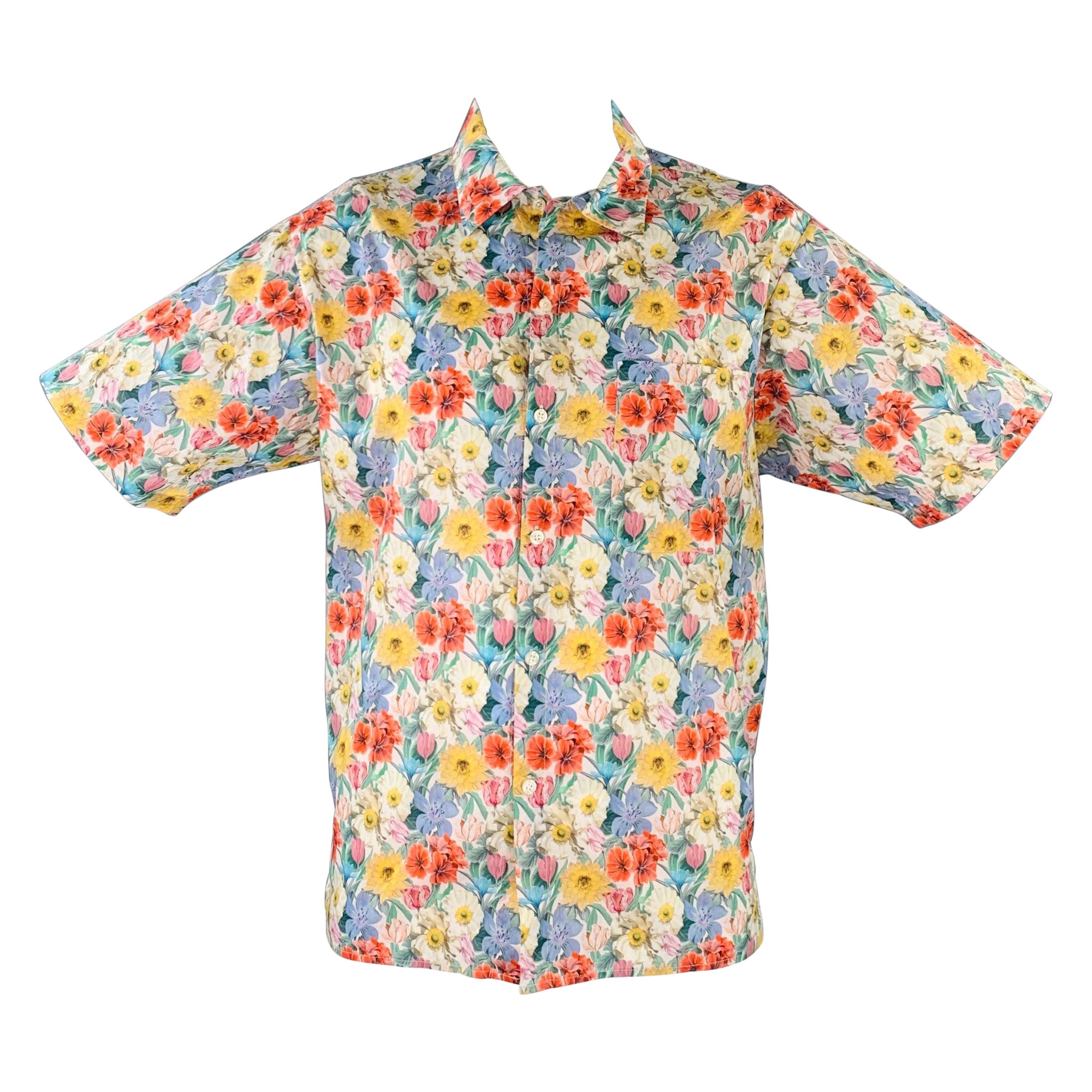R13 SS18 Taille XL Chemise patineuse à manches courtes en coton à fleurs multicolores à une poche en vente