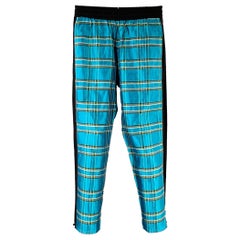 Amiri taglia S Pantaloni casual a quadri in seta nera turchese