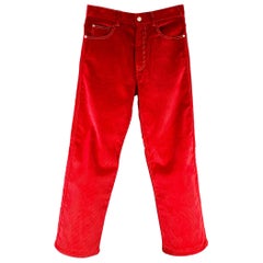 MARNI Size 28 Red Corduroy Cotton Contrast Stitch Wide Leg Casual Pants
