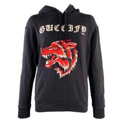 GUCCI Size XL Guccify Wolf Black Red White Applique Cotton Hooded Sweatshirt