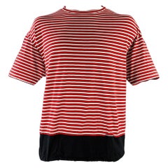 MARNI Size 44 Red White Black Stripe Cotton Drawstring T-shirt