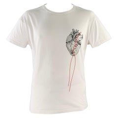 PORTS 1961 Size XL White Black Red Heart Print Cotton Crew Neck T-shirt