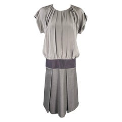 SPORTMAX Size XS Grey Black Silk Virgin Wool Blend Two Tone Pleated Dress