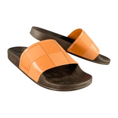 RAF SIMONS Größe 10 Tan Schwarz karierte Gummi- Slide-Sandalen